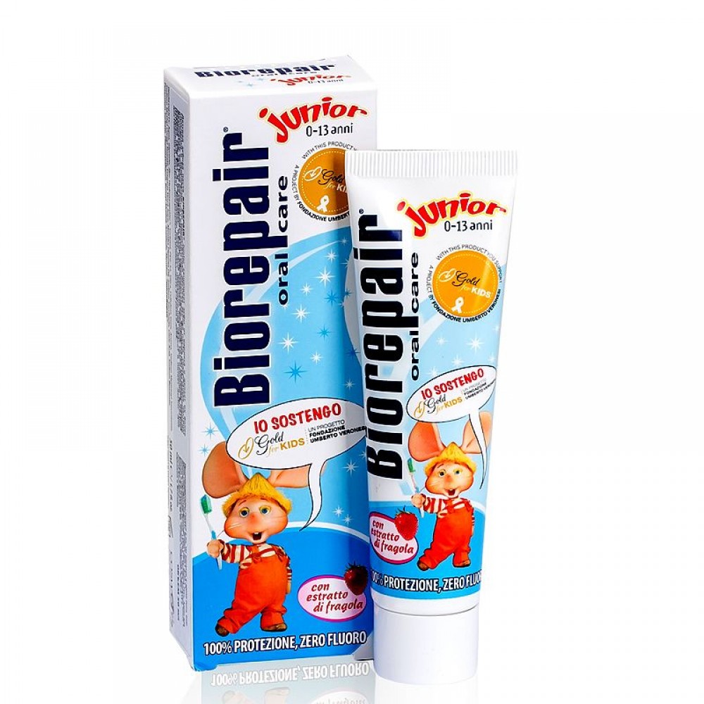 Зубная паста BIOREPAIR Junior  Детская зубная паста с экстрактом земляники от 0 лет, 50 мл.